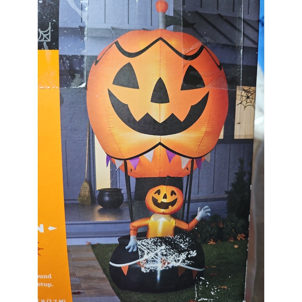 Inflatable Halloween Pumpkin Hot Air Balloon Lighted LED 9ft Indoor/Outdoor Yard
